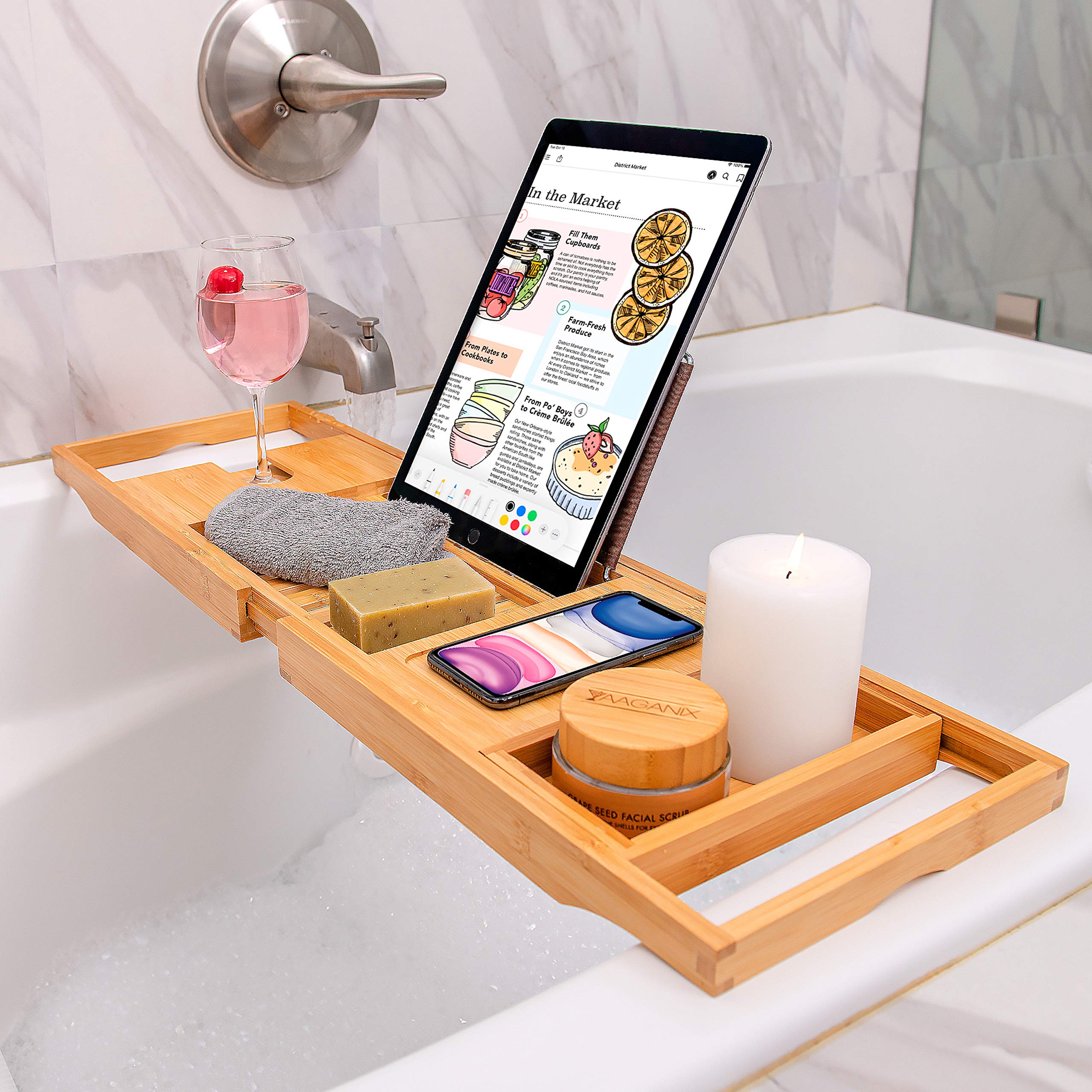 Homemaid Living Bamboo Bathtub Tray Expandable Bathroom Bathtub Table