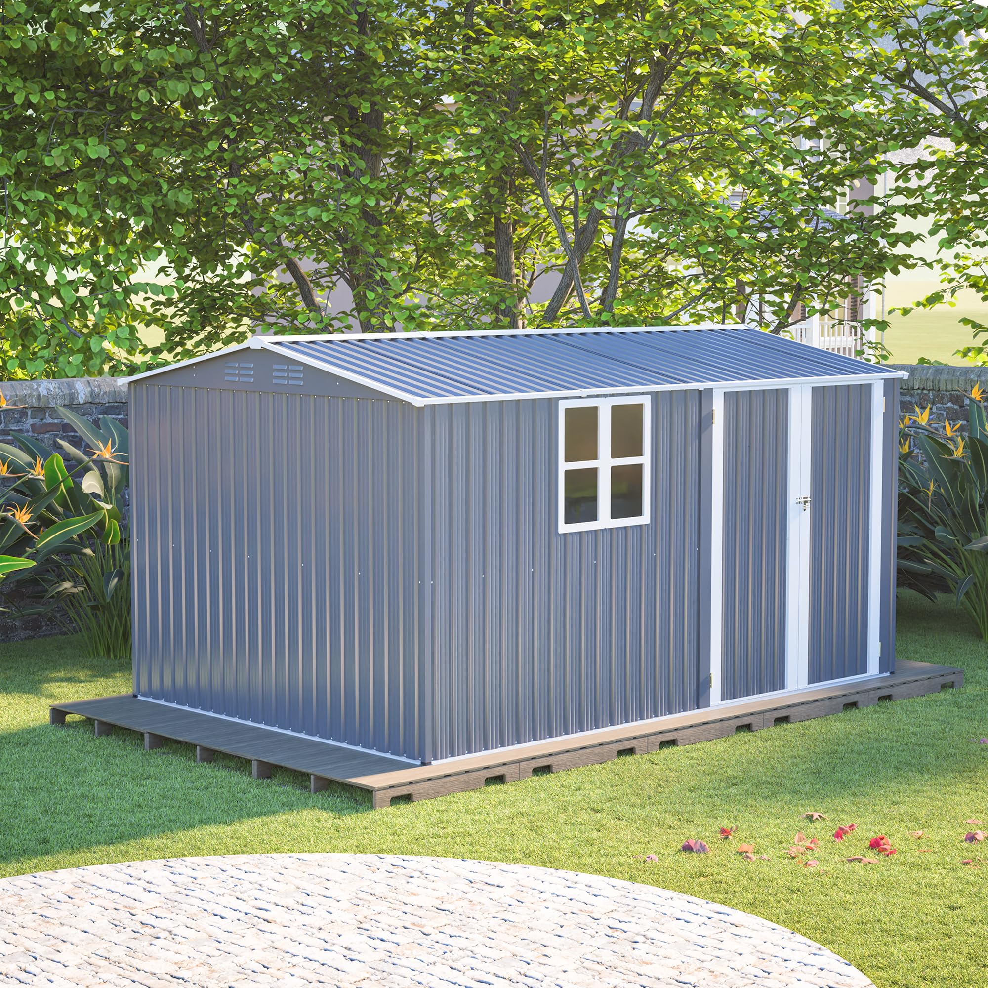 Photo 1 of 1 OF 2
YOPTO 8x12FT Outdoor Storage Shed,XL Heavy-Duty Metal Shed W/Window & Floor Frame,Garden Tool House W/ 4 Air Vents,Dual Sliding Hinged Door & Sloped Roof,for Backyard,Patio,Lawn,Grey