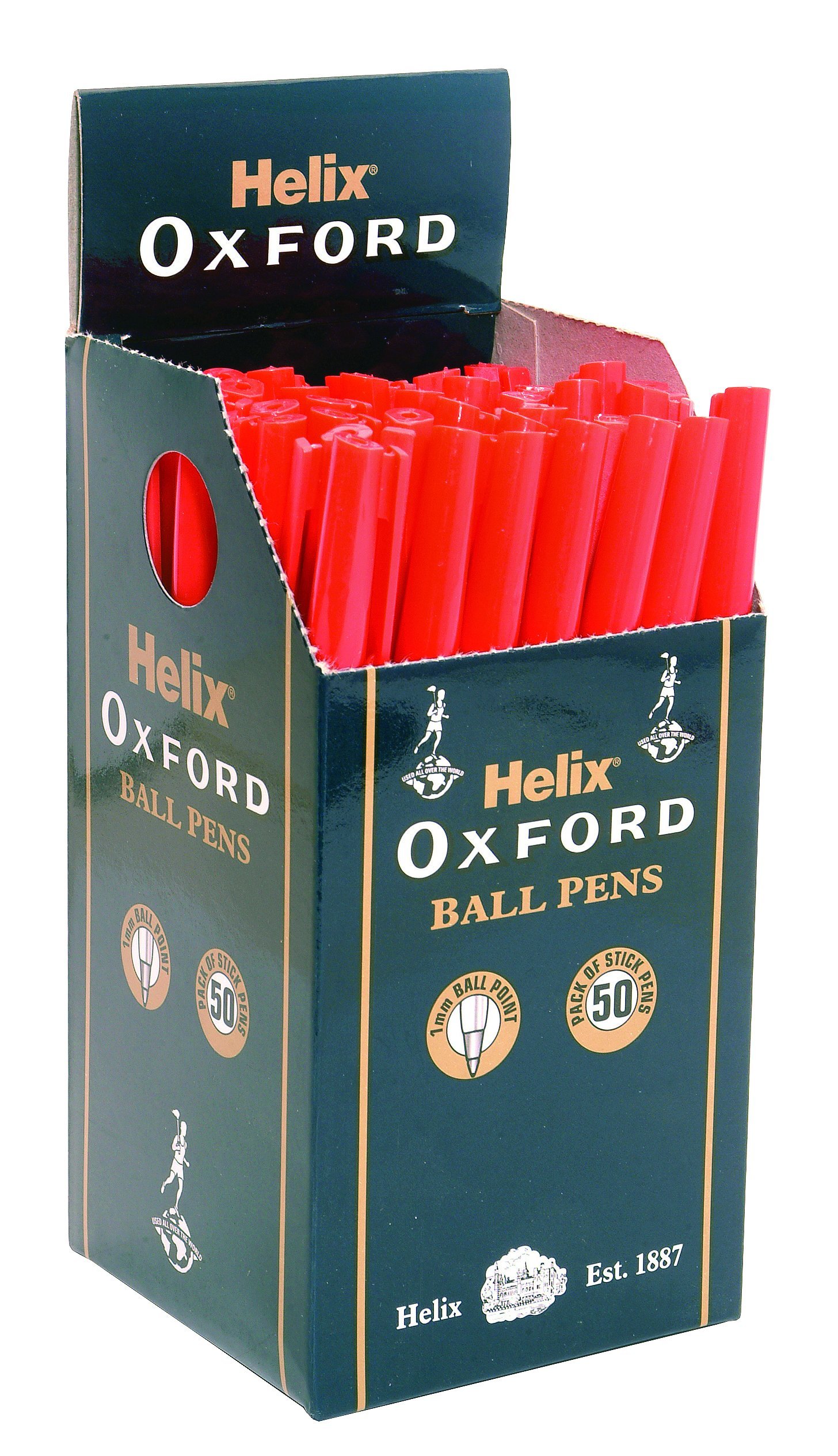 Helix Oxford Ballpoint Pens - Red (Box of 50)
