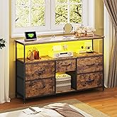 Romorgniz TV Stand for Bedroom, 5 Drawers Dresser TV Stand for 50 Inch TV, LED Entertainment Center with Fabric Drawers and Power Outlets, Media Console Table for Bedroom, Living Room, Rustic Brown