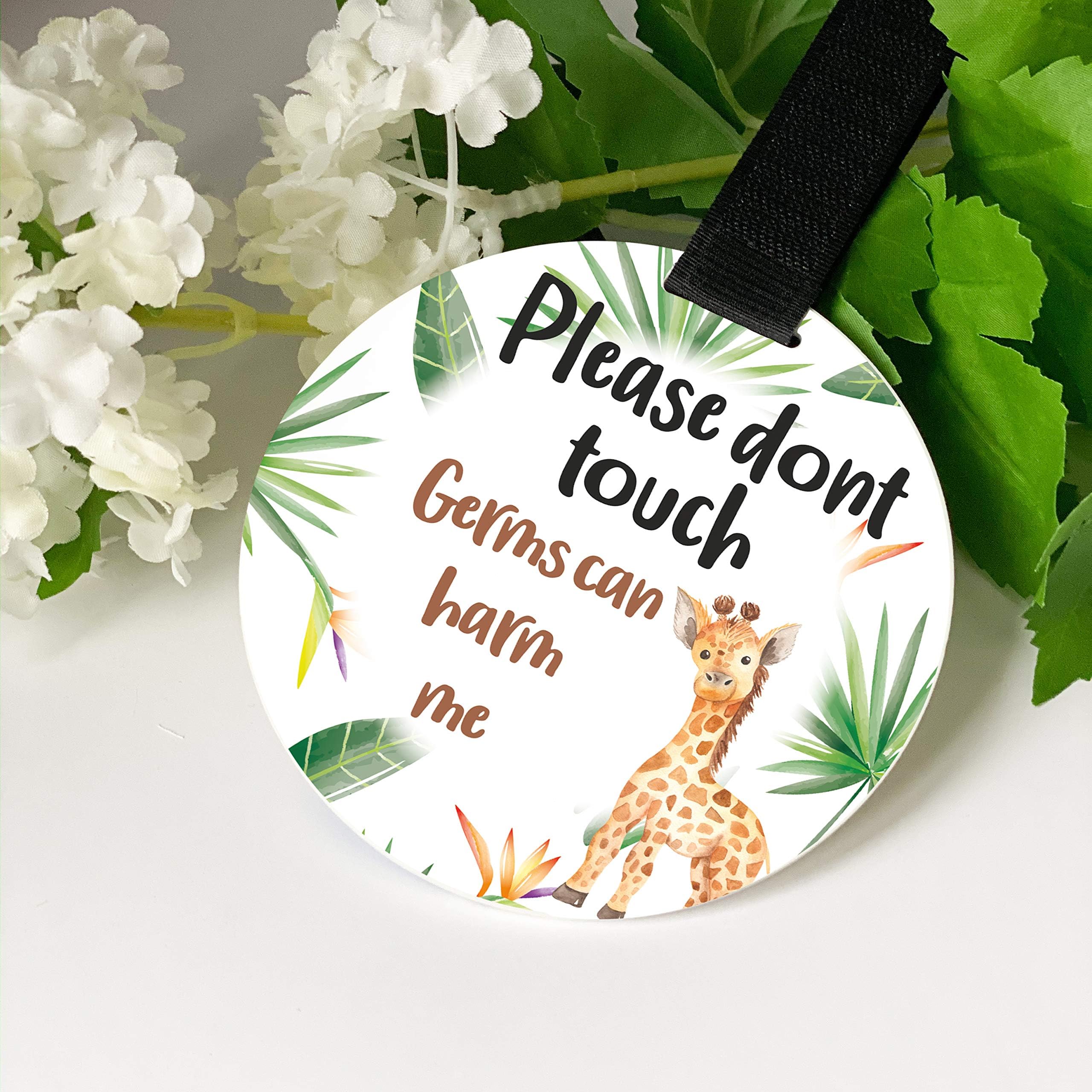 Print4you Safari jungle Giraffe car seat sign, car seat accessories tag, dont touch baby tag, dont touch baby sign, hanging hare babies, stop spread of germs, newborn gift