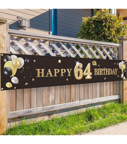 Happy 64th Birthday Banner, 1,2x1,8 M, Schwarz/Gold – Partydeko Für Den 64. Geburtstag
