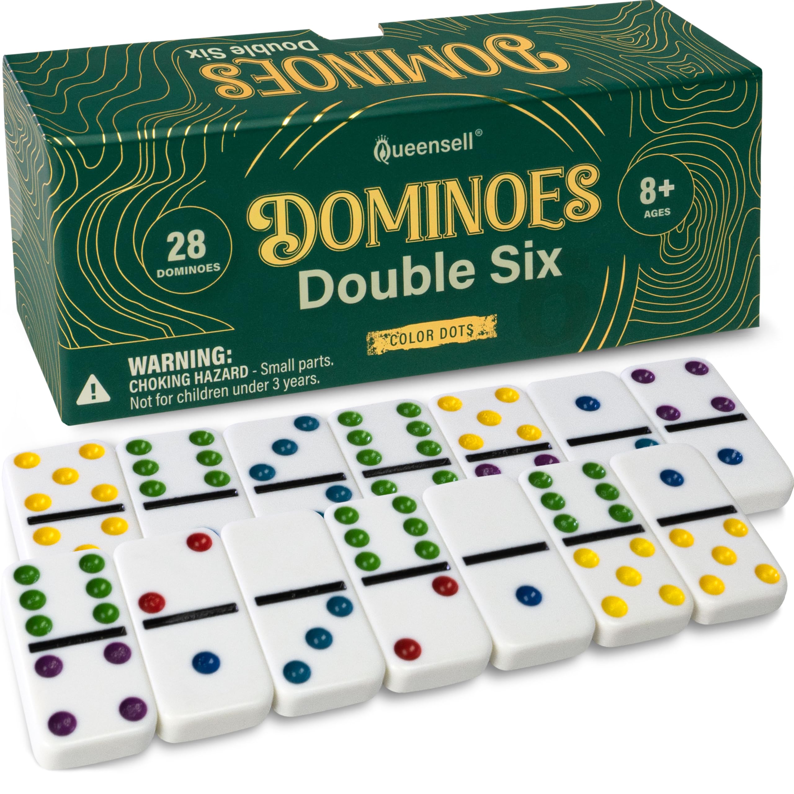 Photo 1 of Queensell Dominos Set for Adults with Colored Dots - Double 6 Dominoes Set is a Classic Board Games for Kids and Adults - Double Six Standard Dominos Set 28 Tiles