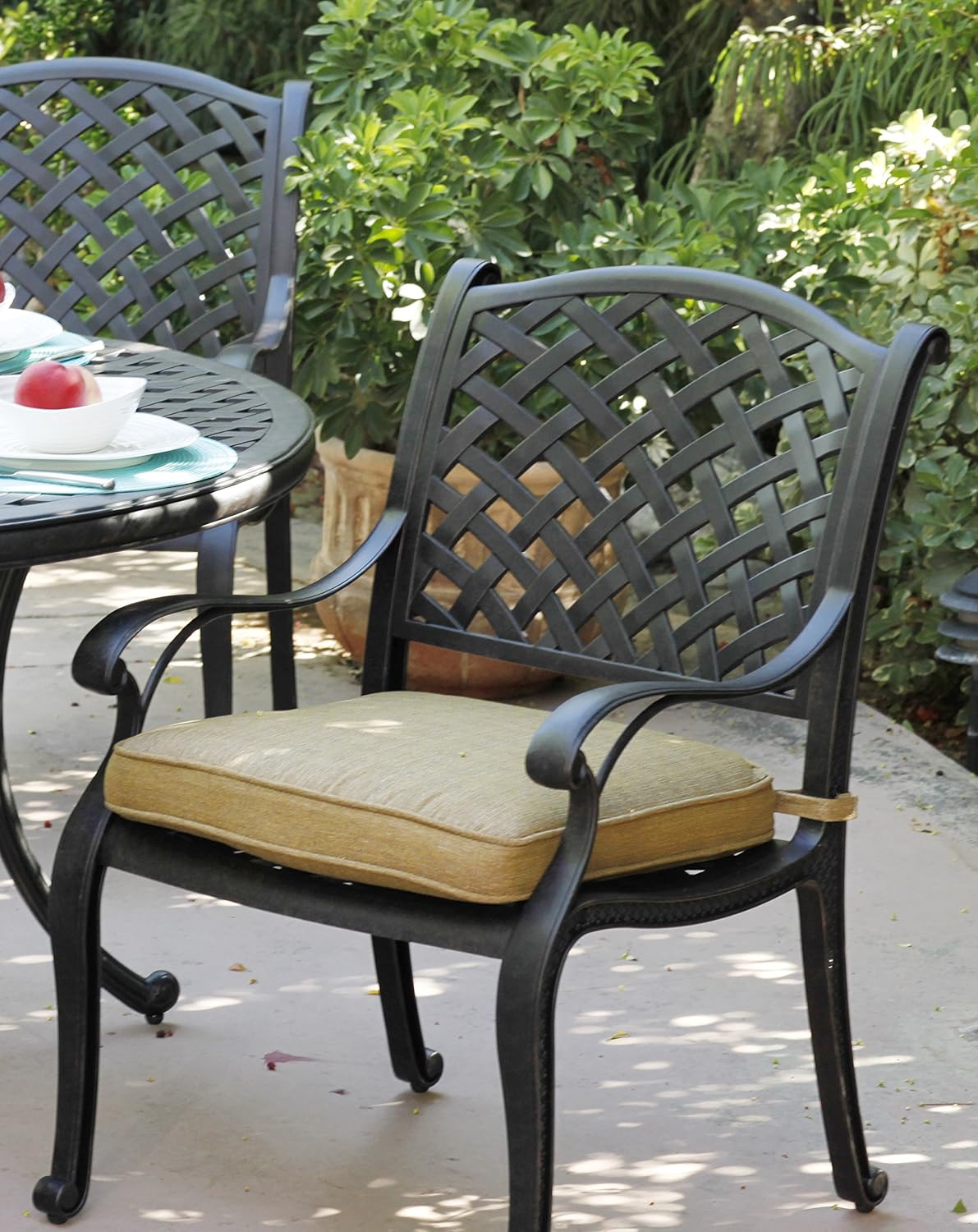 round outdoor dining table for 8 on Amazon Com Darlee Nassau Cast Aluminum 10 Piece Dining Set With Seat Cushions 64 Inch Square Dining Table And 30 Inch Lazy Susan Antique Bronze Finish Garden Outdoor