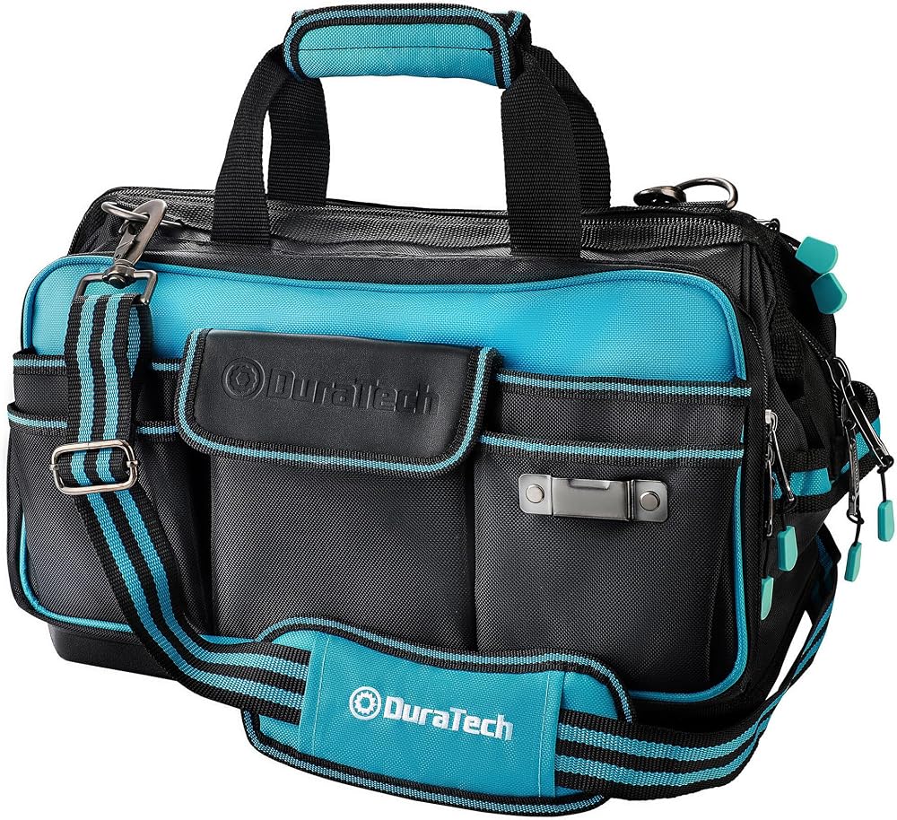 DURATECH 17" 32 Pocket Large Tool Bag Hard Base Wide Mouth 840D Heavy Duty