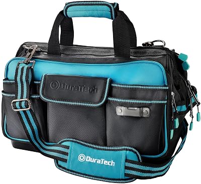 DURATECH 17" 32 Pocket Large Tool Bag Hard Base Wide Mouth 840D Heavy Duty