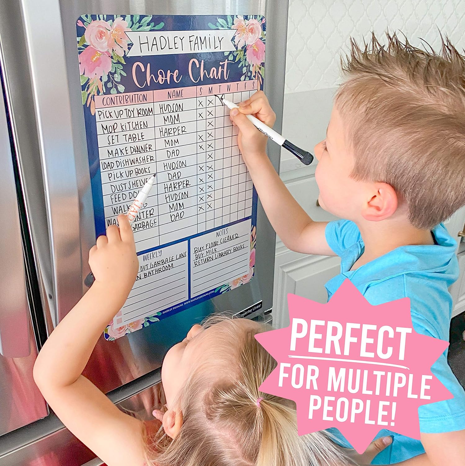 Navy Floral Family Chore Chart for Adults, Magnetic Chore Chart for Teens, Kids Reward Chart for Toddlers at Home, Pink Chore Reward Chart System for Kids, My Magnetic Responsibility Chart for Kids : Office Products