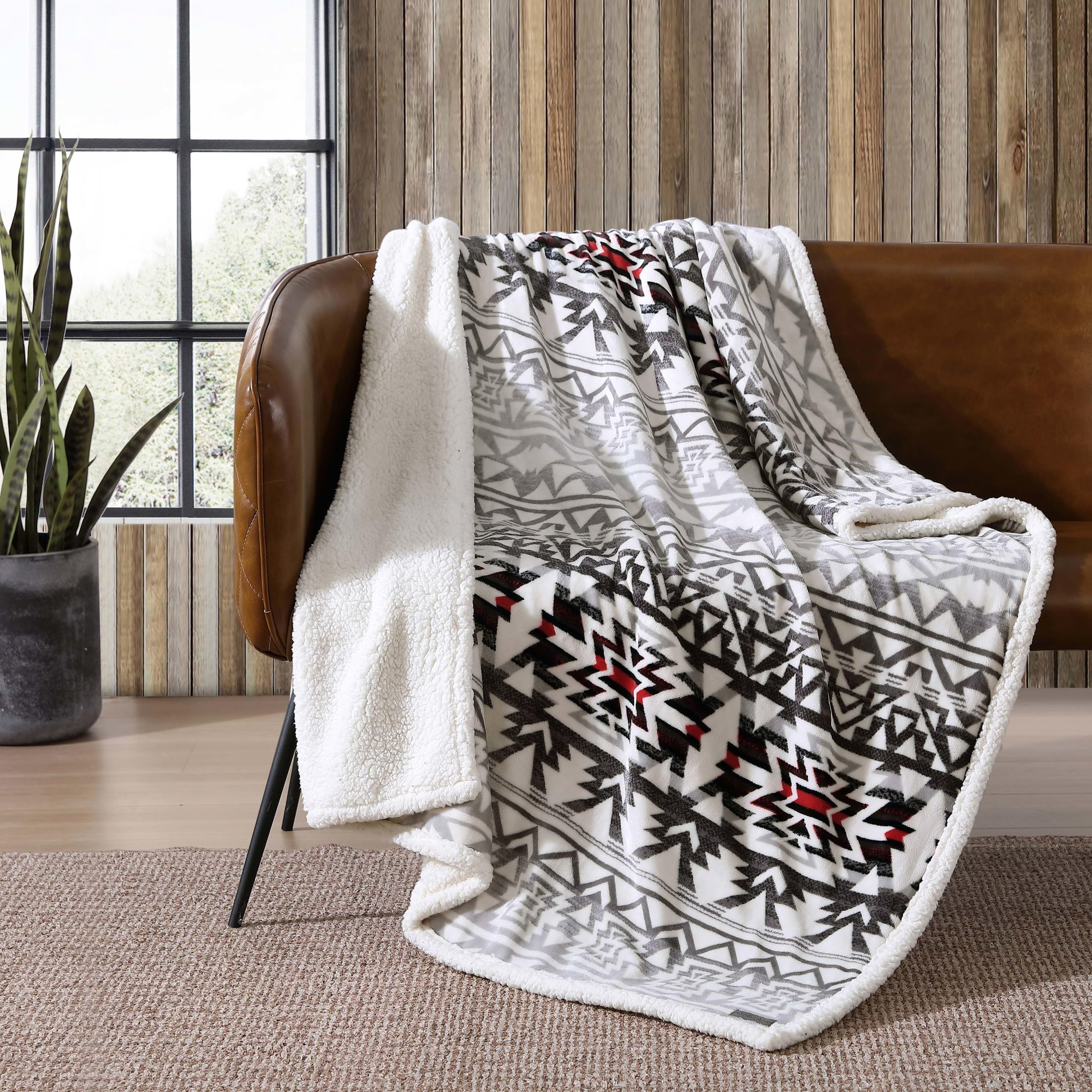 Photo 1 of Eddie Bauer - Blanket, Super Soft Reversible Sherpa & Brushed Fleece Bedding, Throw Blankets for Couch, Ideal for Lounging (Clyde Hill Stripe)