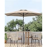 GarveeLife 7.5 ft Outdoor Patio Umbrella, Outdoor Table Umbrella, Market Umbrella with Push Button Tilt and Crank, 6 Sturdy Ribs UV Protection Waterproof for Garden, Deck, Backyard, Pool (Tan)
