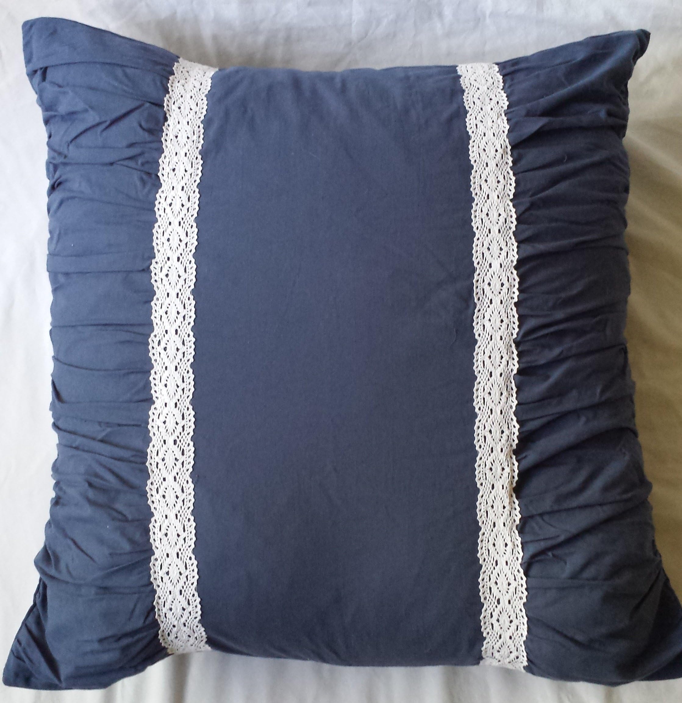Square Pillow Sham Fits 26" x 26" Euro Pillow: Dark Blue: Soft Cotton Design. 1 Sham