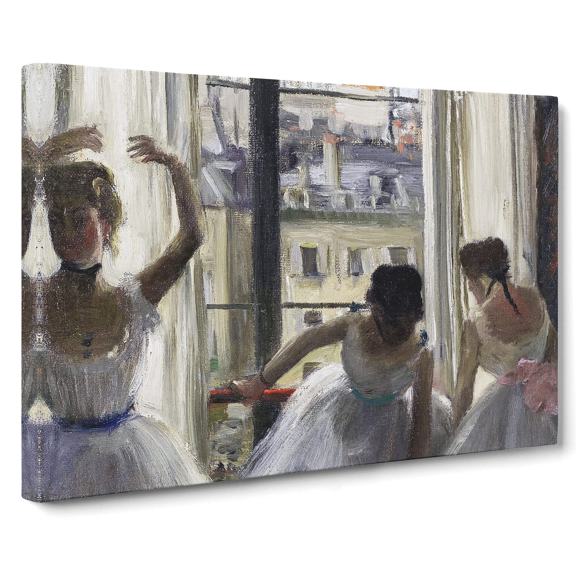 Three Ballet Ballerina Dancers By The Window By Edgar Degas Canvas Print | Gallery Wrapped 30mm Frame Wall Art | 20x14 inches | Ready to Hang | Impressionist Picture | Living Room Lounge Office