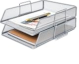 EXERZ 2 Pack Letter Trays Stackable Paper Sorter Desk Organiser SILVER