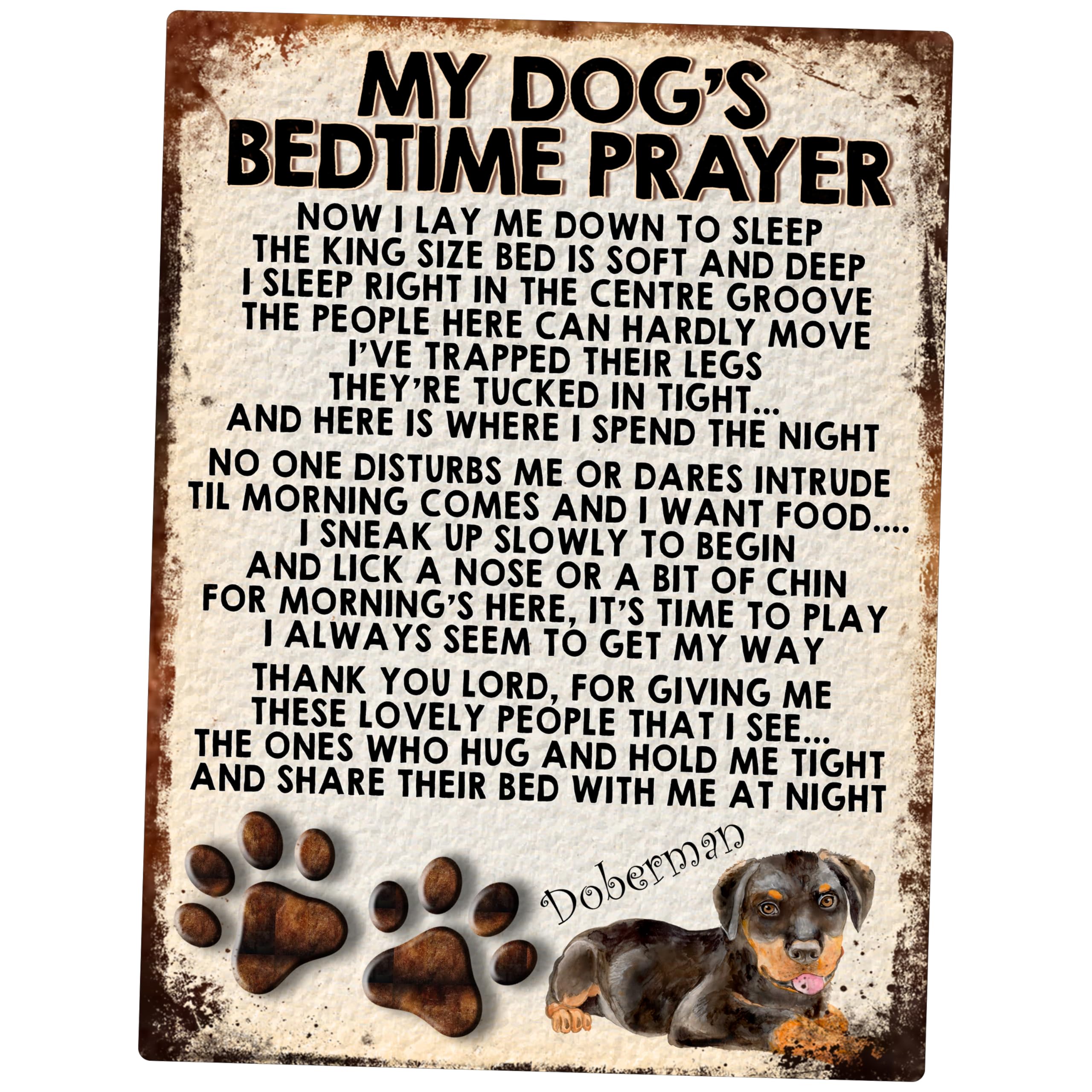 MY DOG'S BEDTIME PRAYER RETRO STYLE METAL TIN SIGN/PLAQUE DOG BREEDS (Doberman Dog)