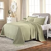 Superior 3 Piece Basketweave 100% Cotton Bedspread Set, Home Bed Decor, Decorative Bed Spread, 2 Pillow Shams, Medium Weight Blanket, Matelasse Coverlet Bedding, Geometric Lattice Pattern, Full, Sage