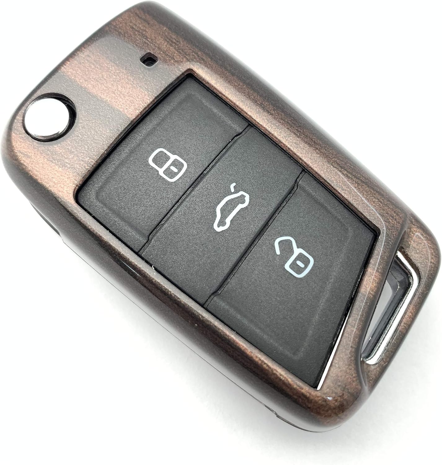 SecondStage Car Key Cover for VW Golf 7 MK7 - Lucite Material Protective Key Fob Case for VW polo Seat 3 Buttons (Brown Wood)