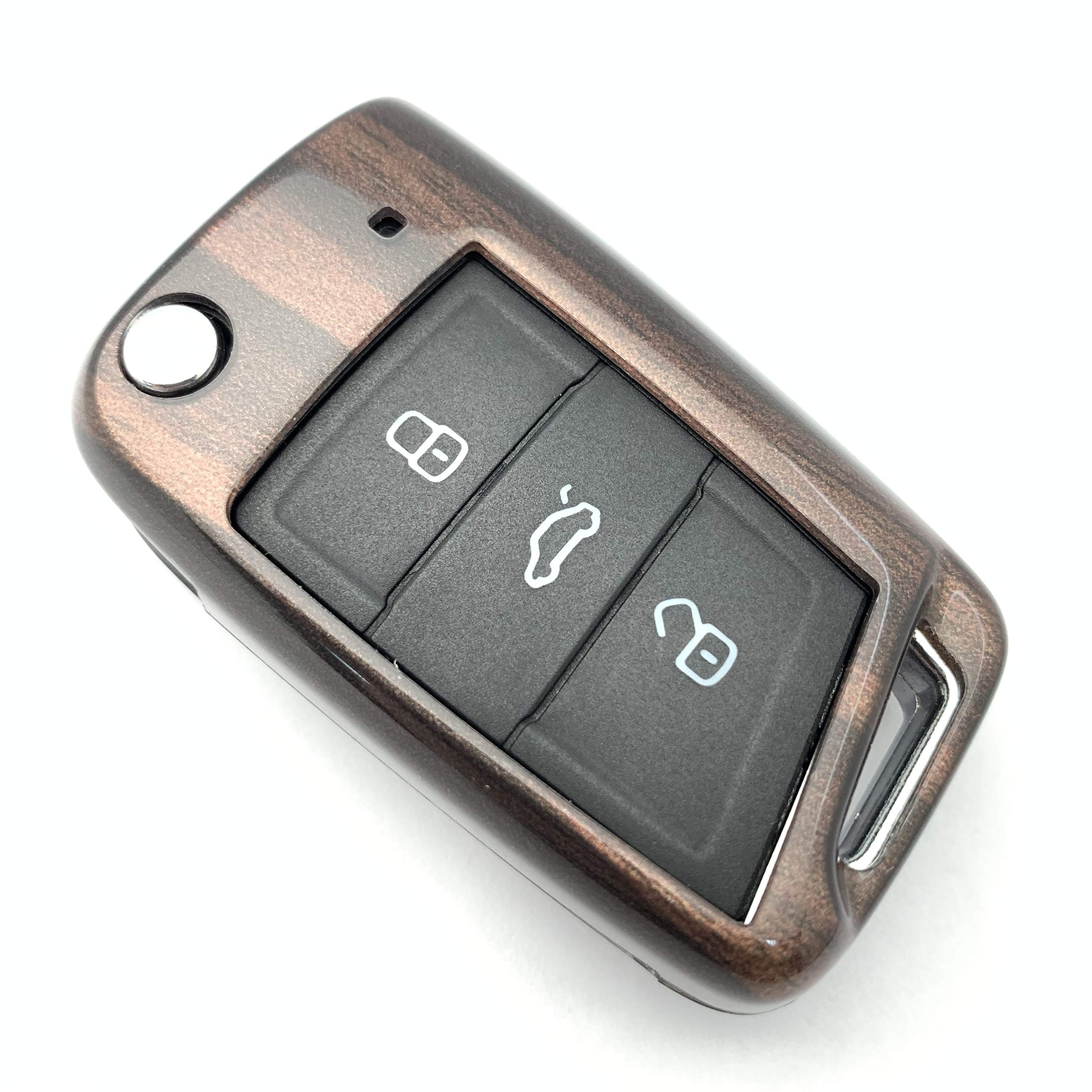 SecondStage Car Key Cover for VW Golf 7 MK7 - Lucite Material Protective Key Fob Case for VW polo Seat 3 Buttons (Brown Wood)