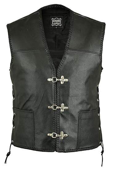 Herren-Leder-Weste / Biker-Weste, Seiten zusammengeschnürt, Angelhaken-Schnalle