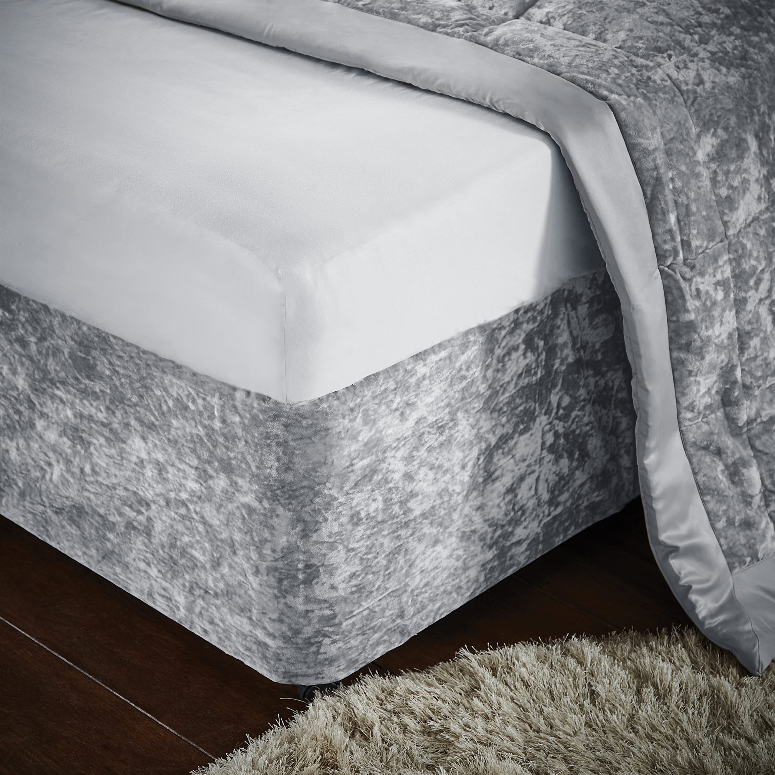 Catherine Lansfield Crushed Velvet King Divan Base Wrap Silver BD/46254/W/BWRAPK/SI
