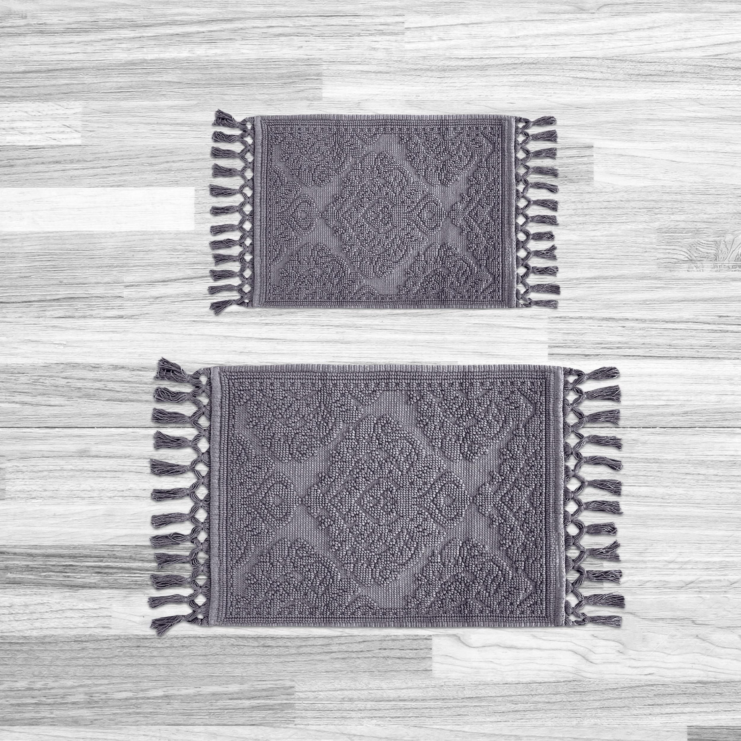 Photo 1 of Jean Pierre - Ricardo Bath Mats, Set of 2 Woven Fringe Bathroom Rugs, 100% Cotton, Premium Bathroom Decor - Measures 17" x 31" and 21" x 41" - Dark Gray