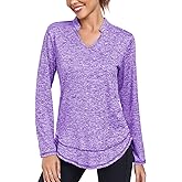 Absttith Women's Long Sleeve Workout Shirts Running Yoga Tops Athletic V Neck Sport Tee Side Split