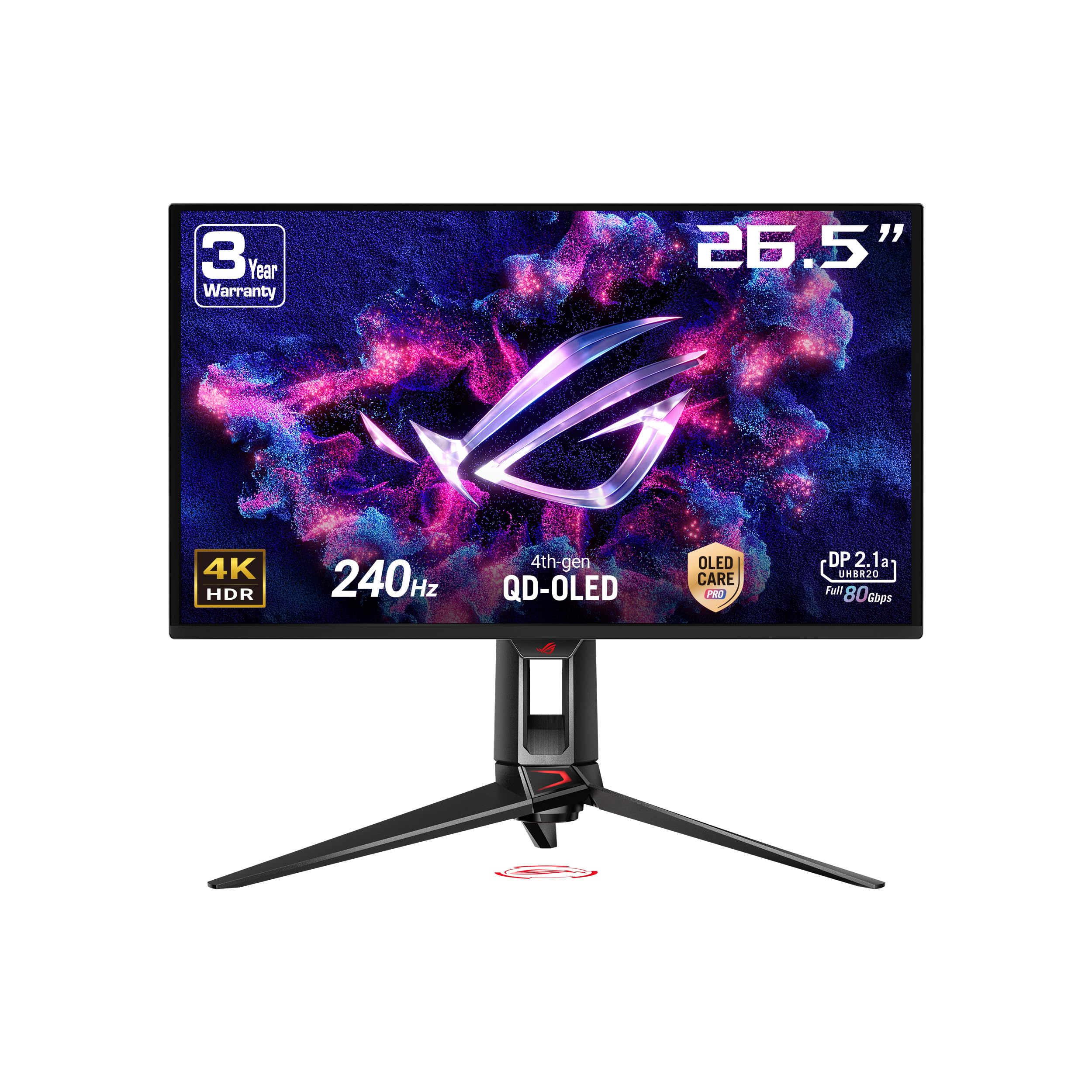 ASUS ROG Swift OLED PG27UCDM - 27 Zoll 4K UHD Gaming Monitor - 240 Hz, 0.03ms GtG, G-Sync, FreeSync, AdaptiveSync, KVM Switch, HDR 400 - QD-OLED, 16:9, 90W USB-C, DP 2.1, HDMI 2.1, USB-Hub, Ergo.