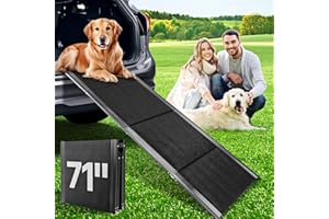 HEALLILY 71''x 20'' Dog Ramp, Dog Ramp for Car, Folding Car Ramps for Pets, Dog Stairs Up to 300LBS, Pet Ramp with Non-Slip Rug Surface, Extra Long & Slower Dog Steps for Car, SUV, Truck