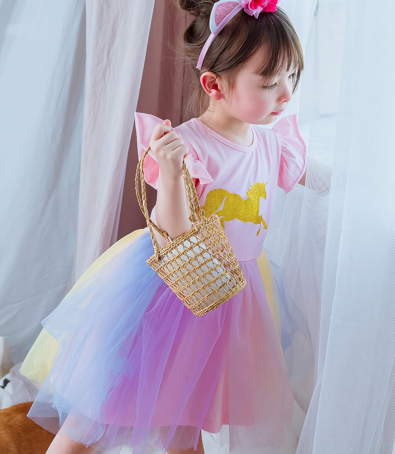 Lito Angels Unicorn Summer Dress for Baby Girls Birthday Party Tulle Sundress Casual Wear Outfit Age 12-18 Months, Pink - Image 5