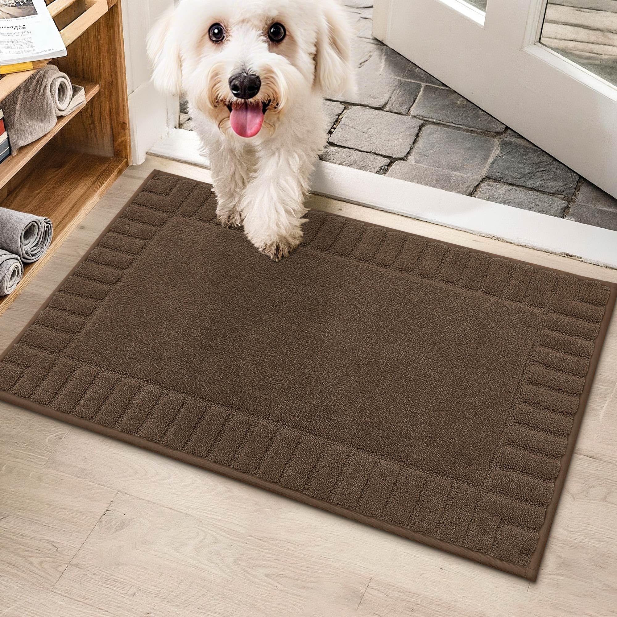 BEQHAUSE Door Mat for Indoor & Outdoor,Dirt Trapper Barrier Mat Super Absorbent Machine Washable Front Doormats Rug with Non-Slip TPR Backing (Brown, 50x80cm)