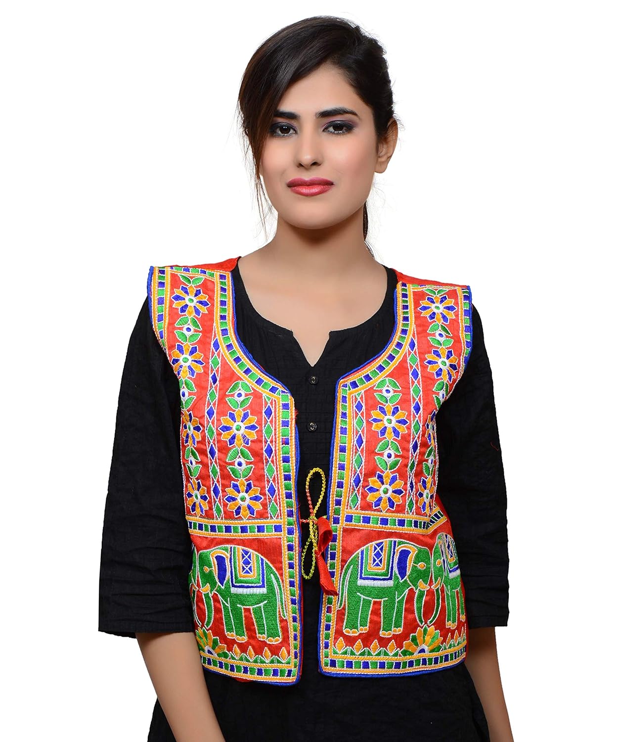 banjara women's cotton blend kutchi jacket/koti (mjk-circus03) - red