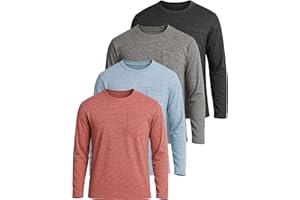 Real Essentials 4 Pack: Men's Dry-Fit Active Athletic Long Sleeve Pocket Crew T-Shirt Outdoors UPF 50 (S-5XLT)