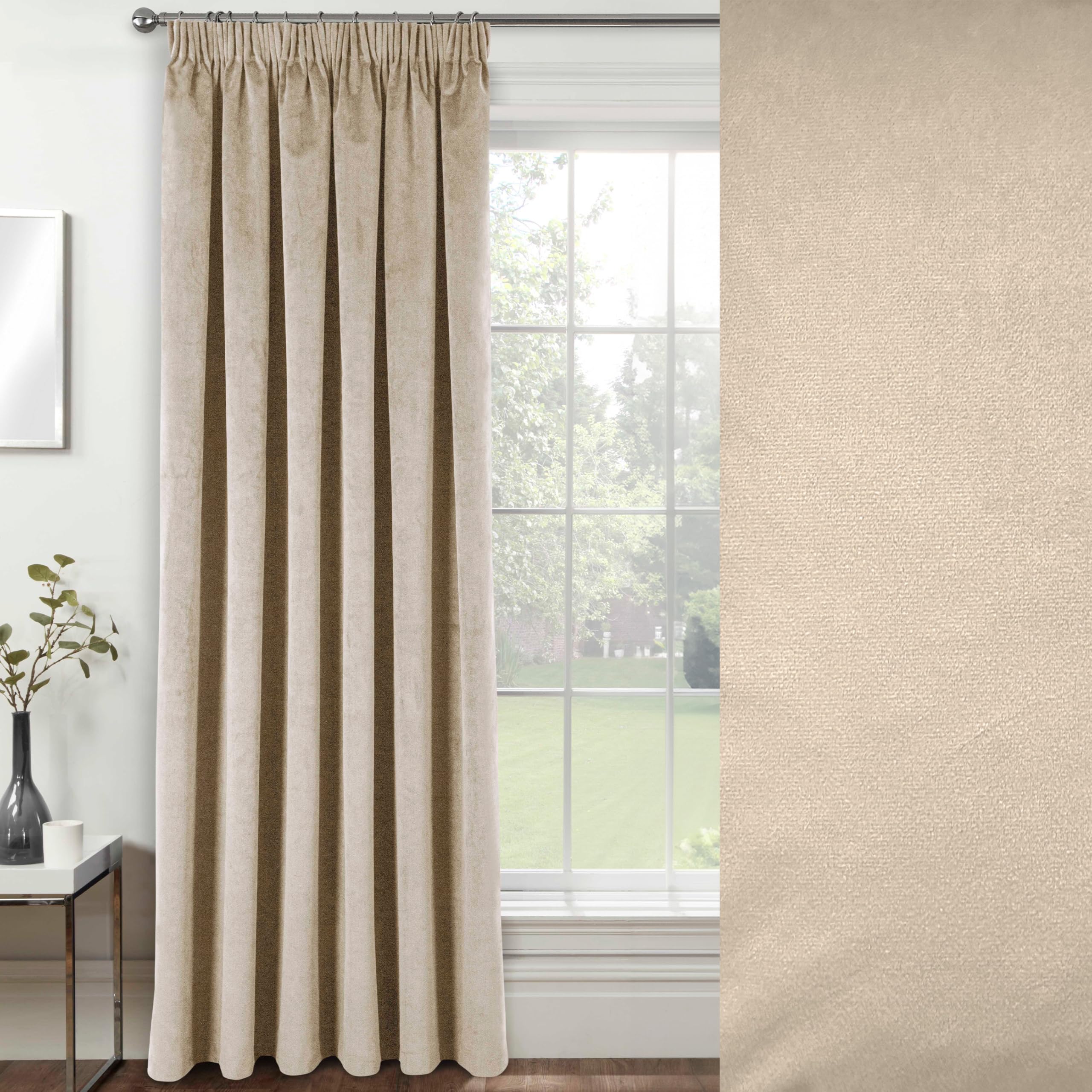 Enhanced Living Velvet Cream Thermal Door Curtain 100% Blackout Door Curtains Panel Tape Top 66 x 84 Inch (168 x 214cm) Energy Saving Noise Reducing for Living Room Doorway Curtain Bedroom