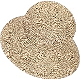 Womens Sun Hat Handmade Crochet Straw Bucket Hat Summer UV Protection Foldable Travel Cap UPF 50+