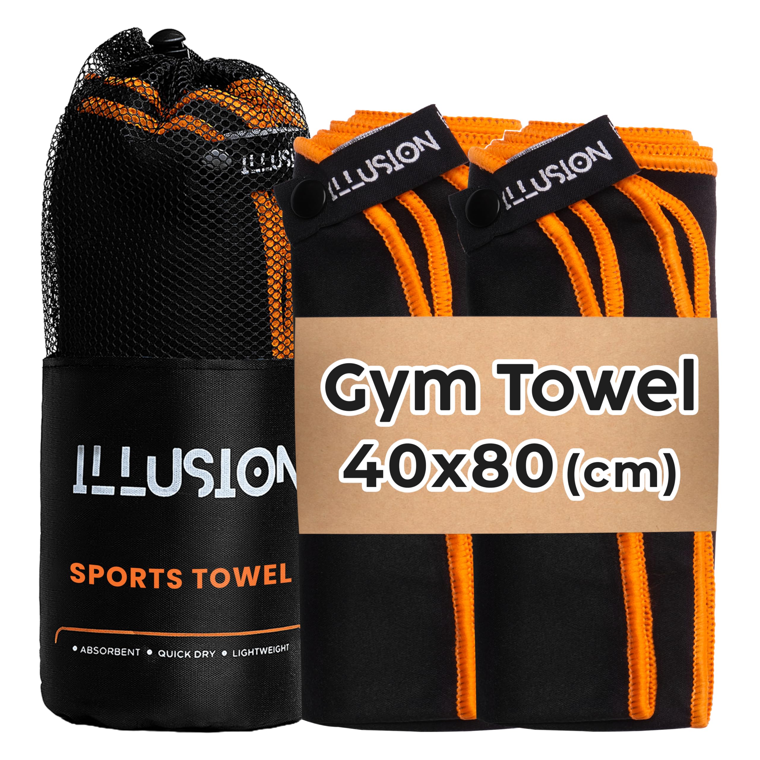illusion Small Microfibre Gym Towel for Active Sports (40x80cm) - Lightweight Quick Dry Towel - Ideal for Cardio, Cycling, Strength Training, Yoga, and Running, Perfect for Athletes Training Outdoors