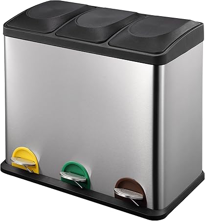 HARIMA Basurero Triple De Reciclaje 54L Acero Inoxidable | 3