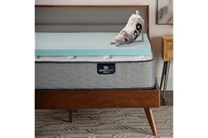 Serta ThermaGel Cooling, Pressure-Relieving Memory Foam Mattress Topper, 2 Inch, Queen,Blue