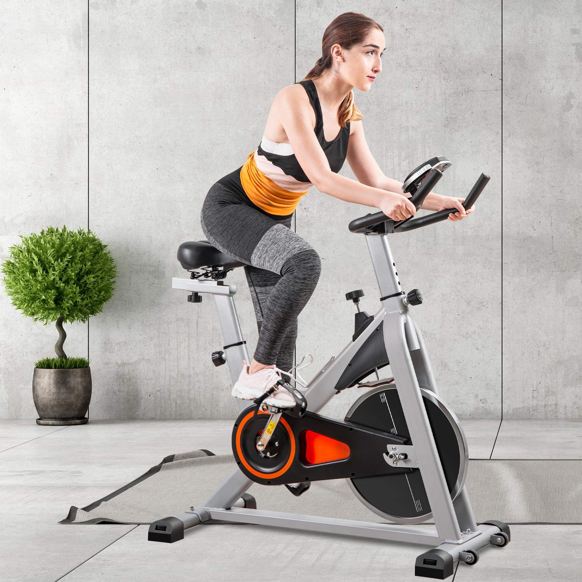 Jamalac Indoor Cycling Bike Stationary, Belt Driven Smooth Exercise Bike with Oversize Soft Saddle and LCD Monitor