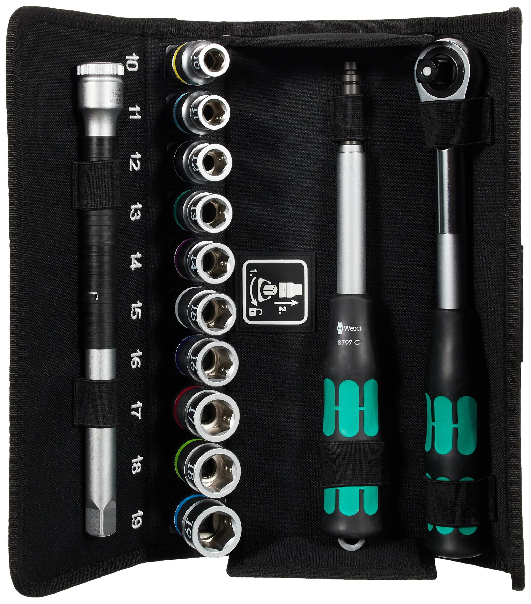Wera 8006 SC 1 Zyklop Hybrid Socket Set with Ratchet Extension in Socket Twist/Lock Pouch, metric 13 piece, 05004090001
