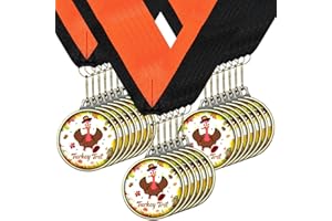 Sasylvia Thanksgiving Turkey Medals Bulk 2'' Metal Turkey Trot Trophy with Ribbon Leaves Wreath Race Medals Great Thanksgiving Awards prizes