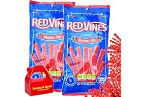 MUCHAI INNOVATIONS Red Vine Twists Licorice Candy | Original Red Soft & Chewy | 0 Saturated Fat - Fruit Flavored | For Party Snack Pinata Stuffer Birthday Gift Travel Camp Office Reception Valentine Candy | Plus Muchai Box (2 Bags)