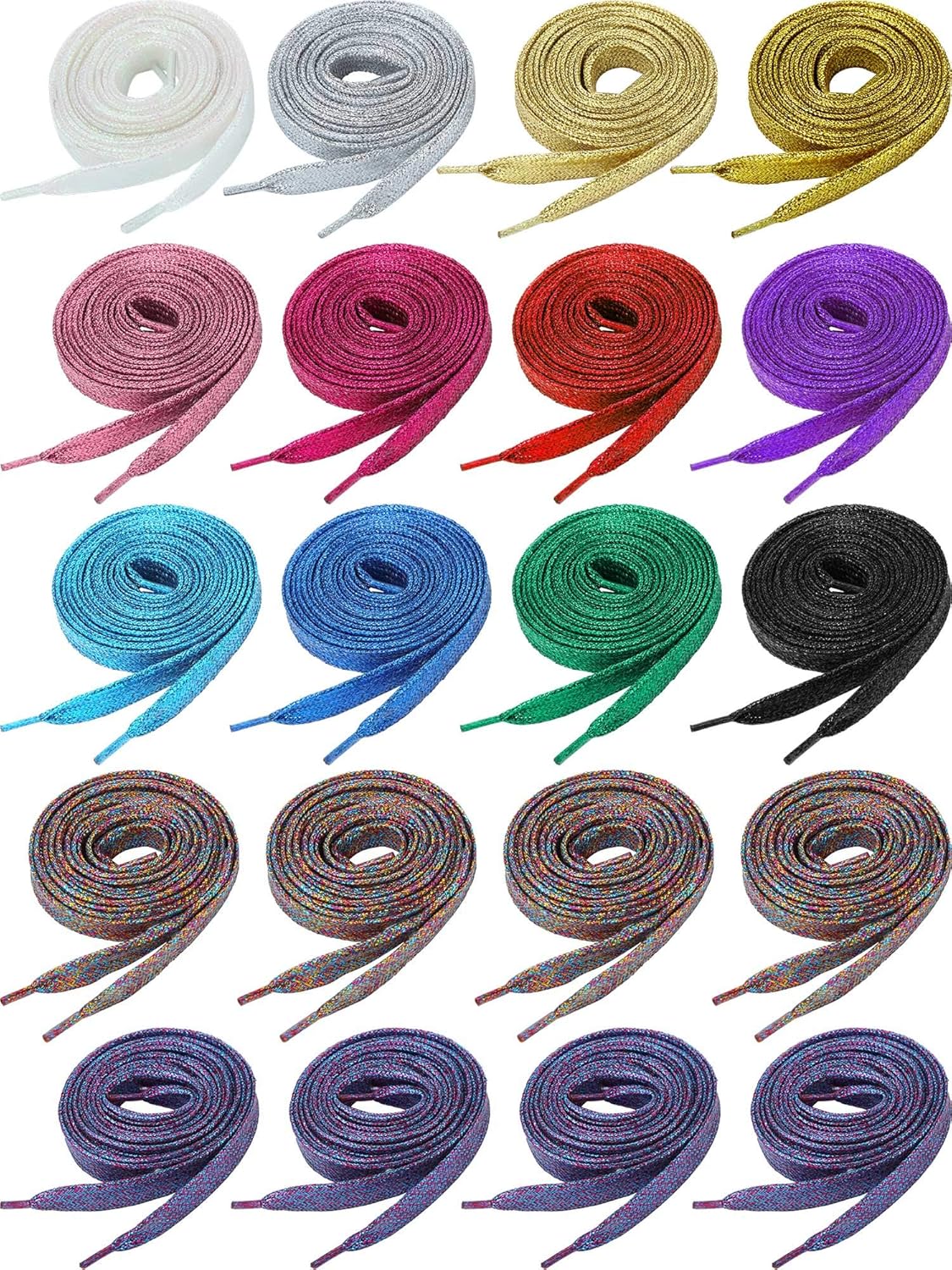 20 Pairs Glitter Flat Shoelaces Solid Colors Shoe Laces