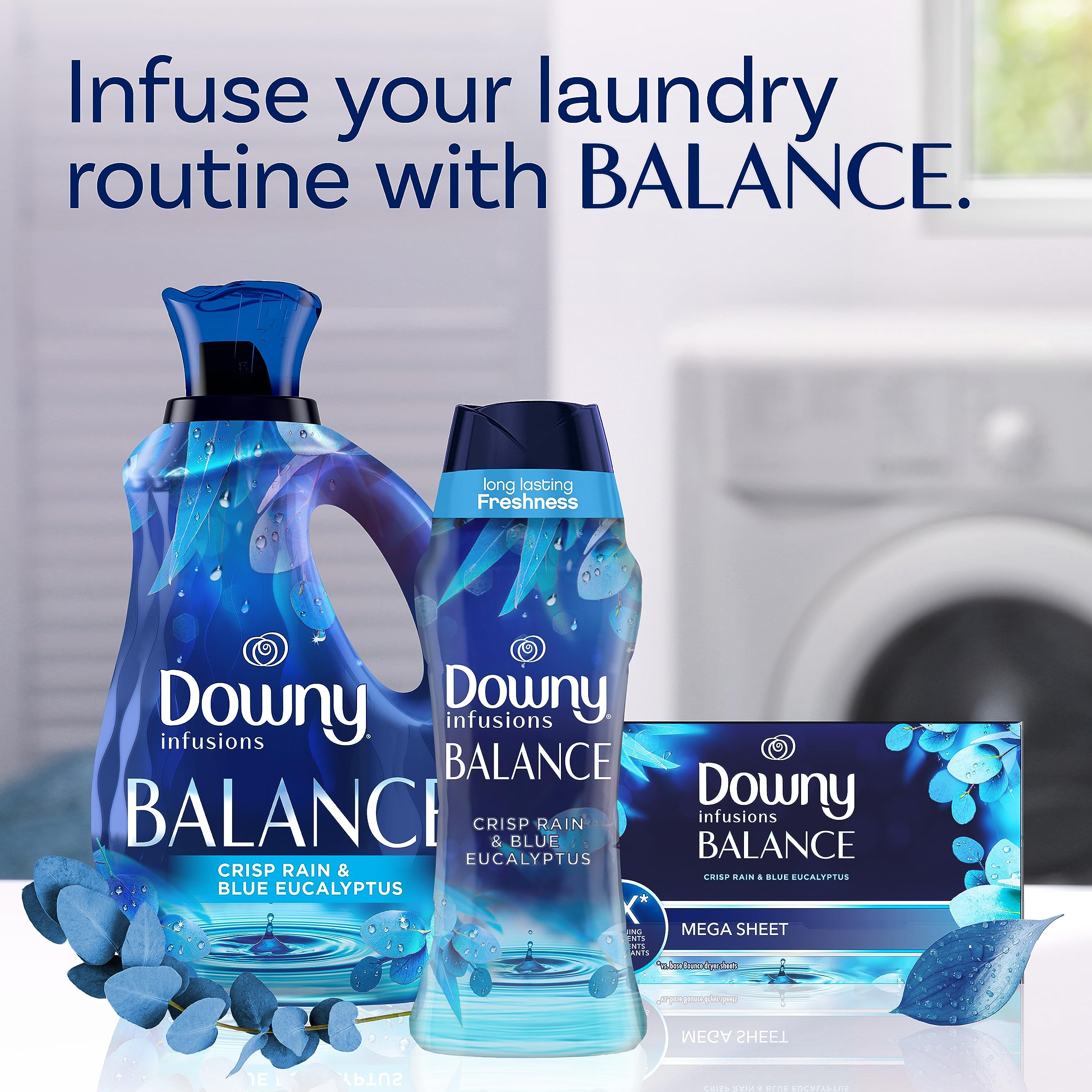 Downy Infusions In-Wash Laundry Scent Booster Beads, BALANCE, Crisp Rain and Blue Eucalyptus, 13.4 oz
