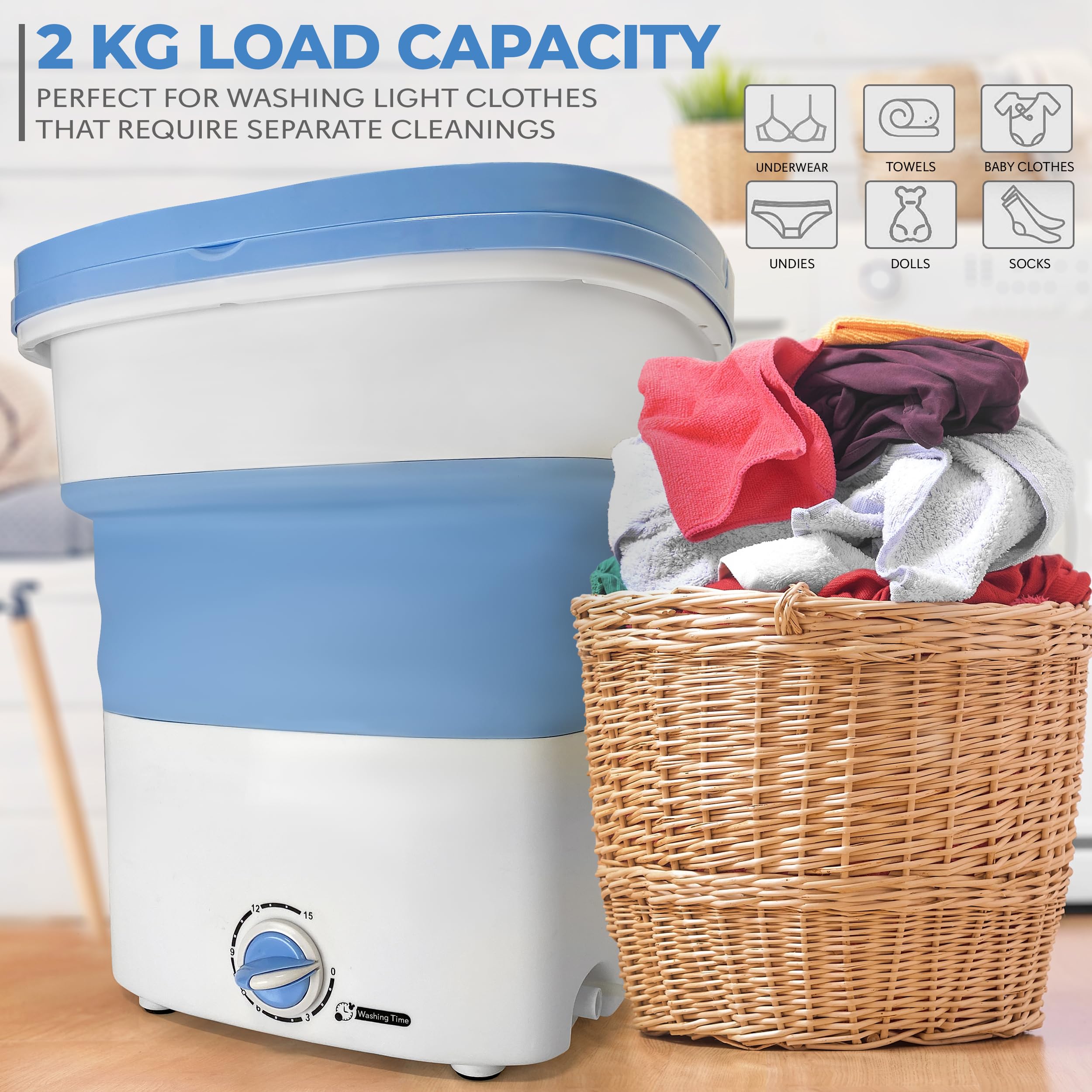 Portable Washing Machine Mini Washer Lightweight Collapsible Bucket - Perfect for Camping, Travelling, Apartment