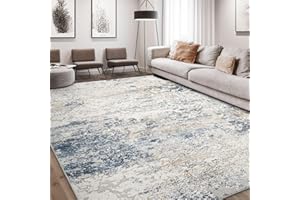 DMOYEST Area Rug Living Room Rugs - 8x10 Abstract Large Soft Indoor Washable Rug Neutral Modern Low Pile Carpet for Bedroom Dining Room Farmhouse Home Office - Beige Blue