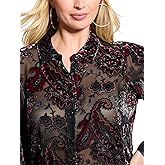 GUESS Womens Long Sleeve Regal Button Up Top