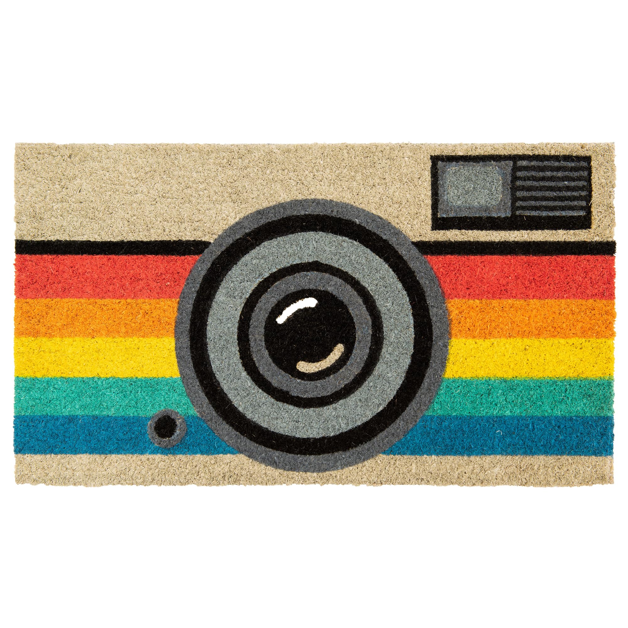 FISURA - Original Retro Camera Coconut Door Mat with Non-Slip PVC Backing Funny Welcome Door Mat Hand Painted Size: 70cm x 40cm — image 1