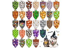 PIKLODO 30 Pcs Halloween Dog Bandanas Bulk Adjustable Dog Scarves Bibs Pumpkin Bat Ghost Puppy Bandanas Pet Neckerchief Washable Holiday Halloween Bandanas for Small Medium Large Dog Pet Grooming Accessories
