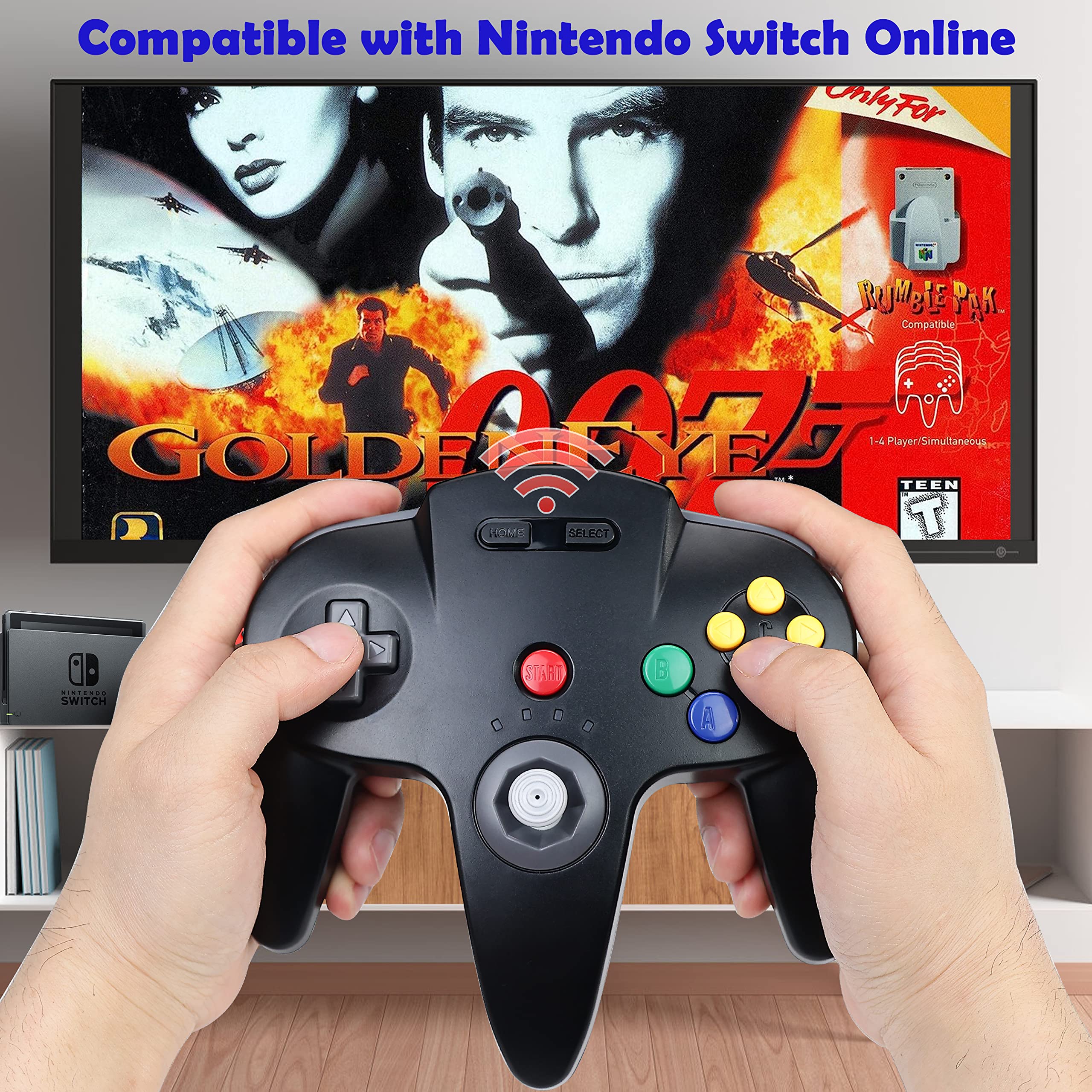 2.4 GHz Wireless N64 Switch Online Controller, USB Receiver & N64 Receiver, Compatible with Windows PC Laptop iOS Mac Raspberry Pi, N64 / Switch Online/NSO - (Plug and Play) (Rechargeable) Black