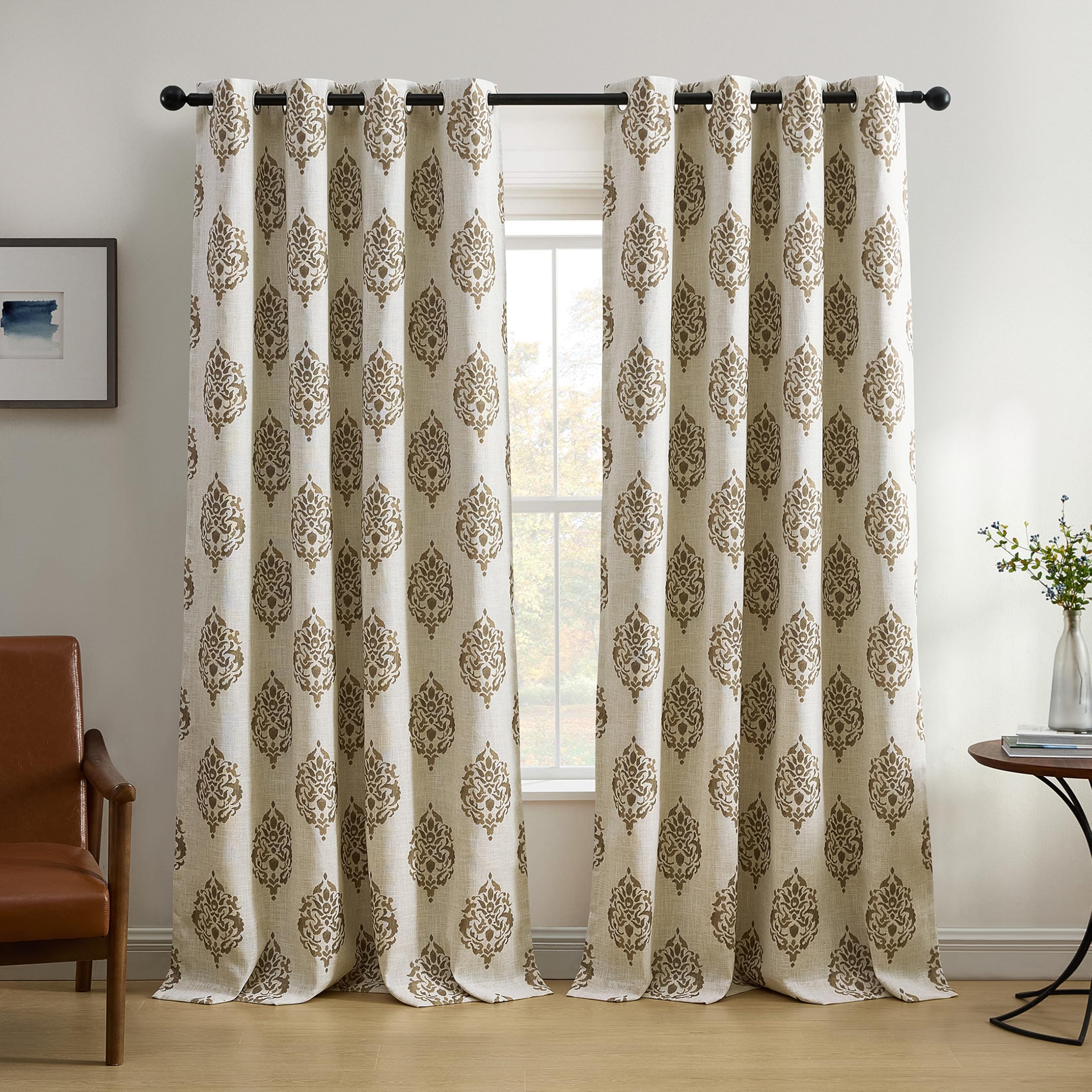 Elrene Home Fashions Navara Medallion Room Darkening Window Curtain Panel, 52" x 95" (1, Natural