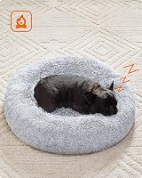 Feandrea Round Donut Dog Bed 70 cm Grey Ombre Plush Cushion Removable view 9