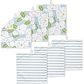 ELYN Microfiber Kitchen Dish Cloth Set, Quick-Dry & Absorbent Waffle Weave Cleaning Towels, Set of 6 Wash Cloths, Paper Towels & Sponge Alternative (Magnolias & Stripe)